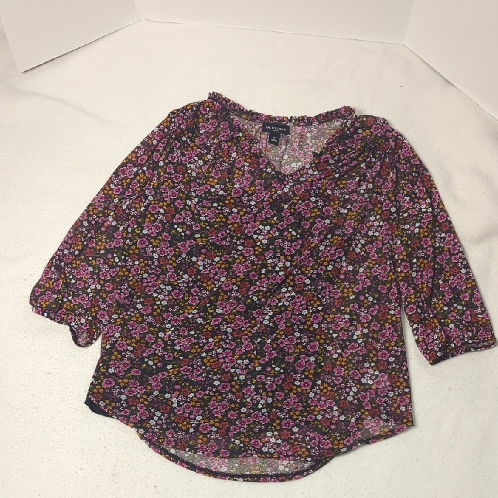 I.N. Studio Woman Sheer Mesh Floral Top with Attached Tank Top